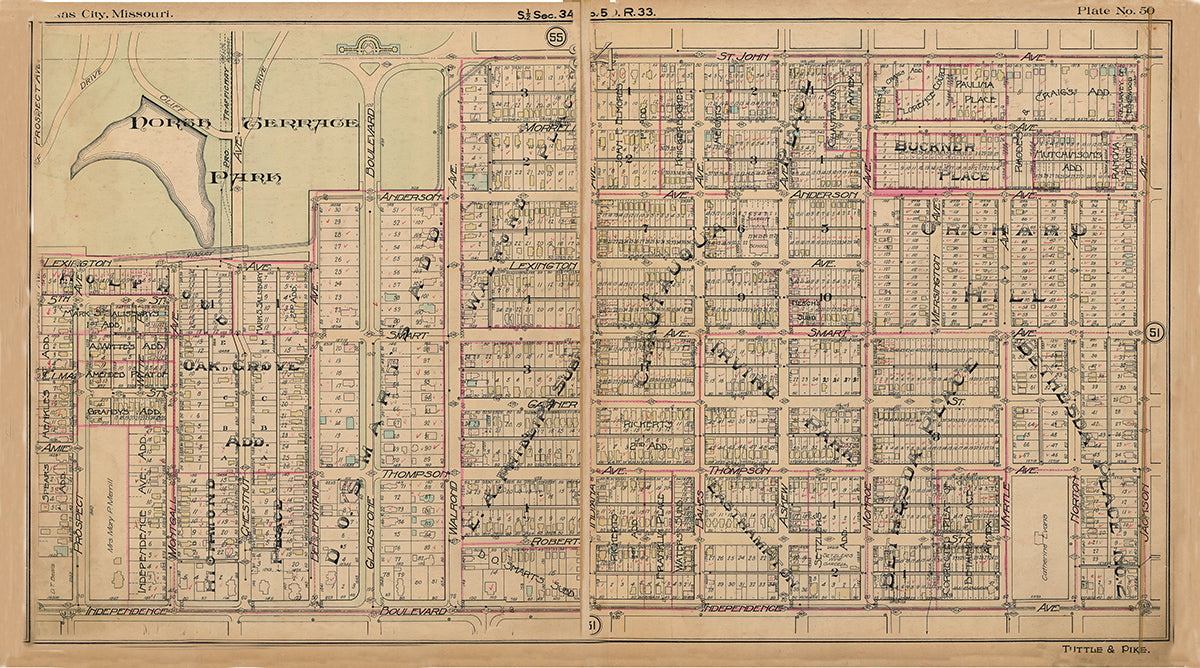 Kansas City Tuttle and Pike 1907 - Plate No. 50 St. John-Independence, Prospect-Jackson