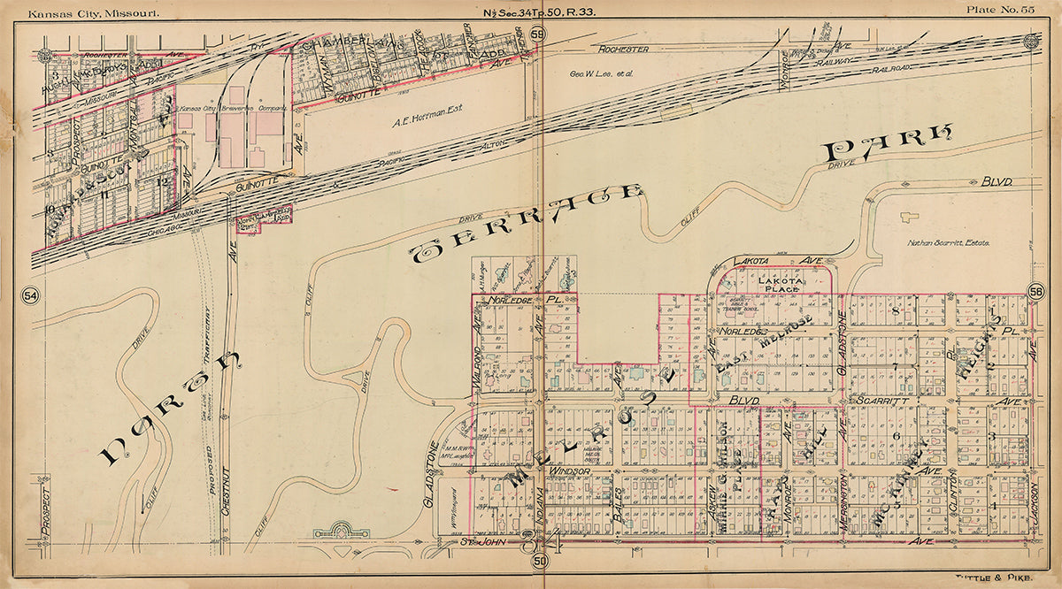 Kansas City Tuttle and Pike 1907 - Plate No. 55 Rochester-St. John, Prospect-Jackson