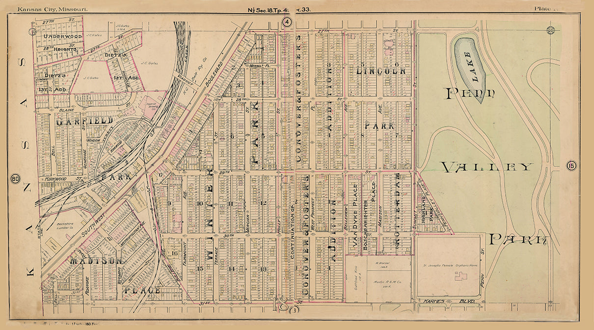 Kansas City Tuttle and Pike 1907 - Plate No 5 27th-31st, State Line-Broadway