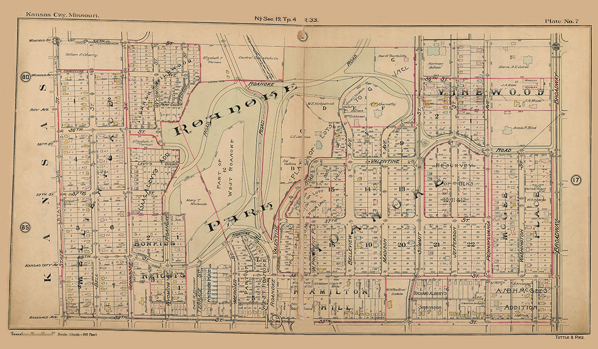 Kansas City Tuttle and Pike 1907 - Plate No 7 35th-39th, State Line-Broadway