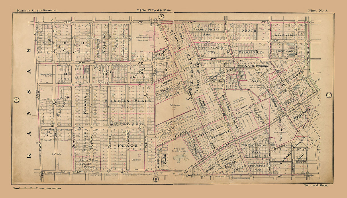 Kansas City Tuttle and Pike 1907 - Plate No 8 39th-43rd, State Line-Broadway 1