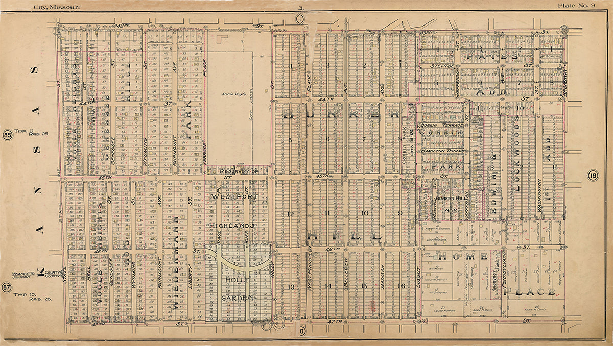 Kansas City Tuttle and Pike 1907 - Plate No 9 43rd-47th, State Line-Broadway