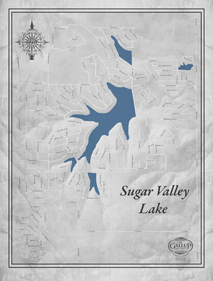 Sugar Valley Lake Classic Gray Style Canvas Map