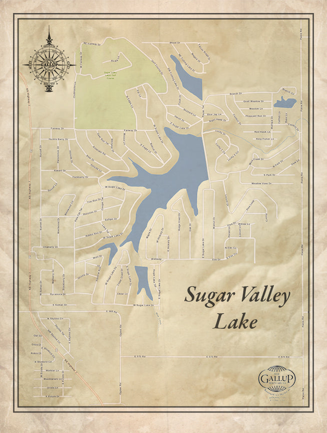 Sugar Valley Lake Old West Style Canvas Map