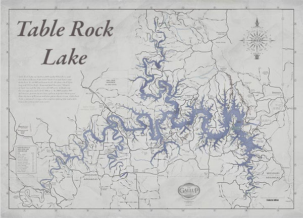 Table Rock Lake Map Vintage Decorator