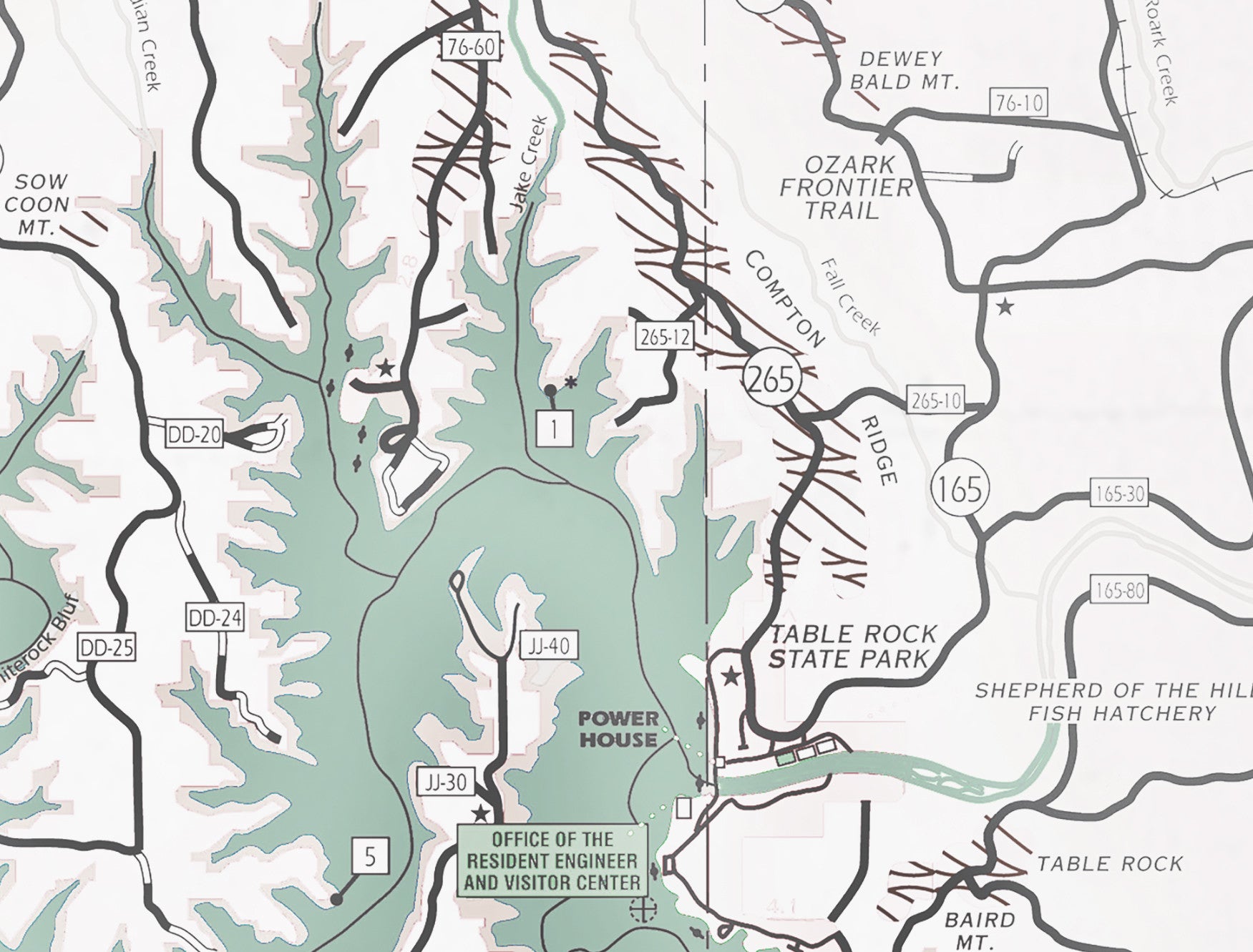 Table Rock Lake, Missouri - laser cut wood map, image size:1751x1331