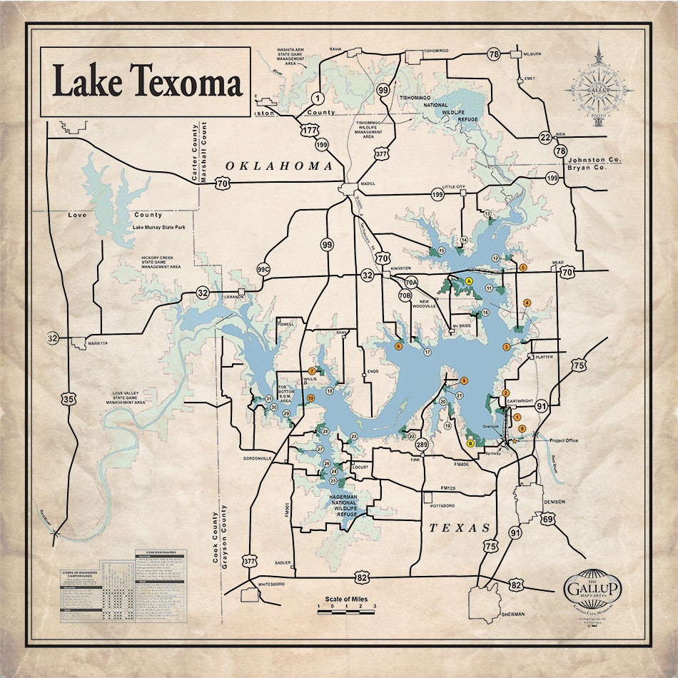 Lake Texoma Classic Sepia Map