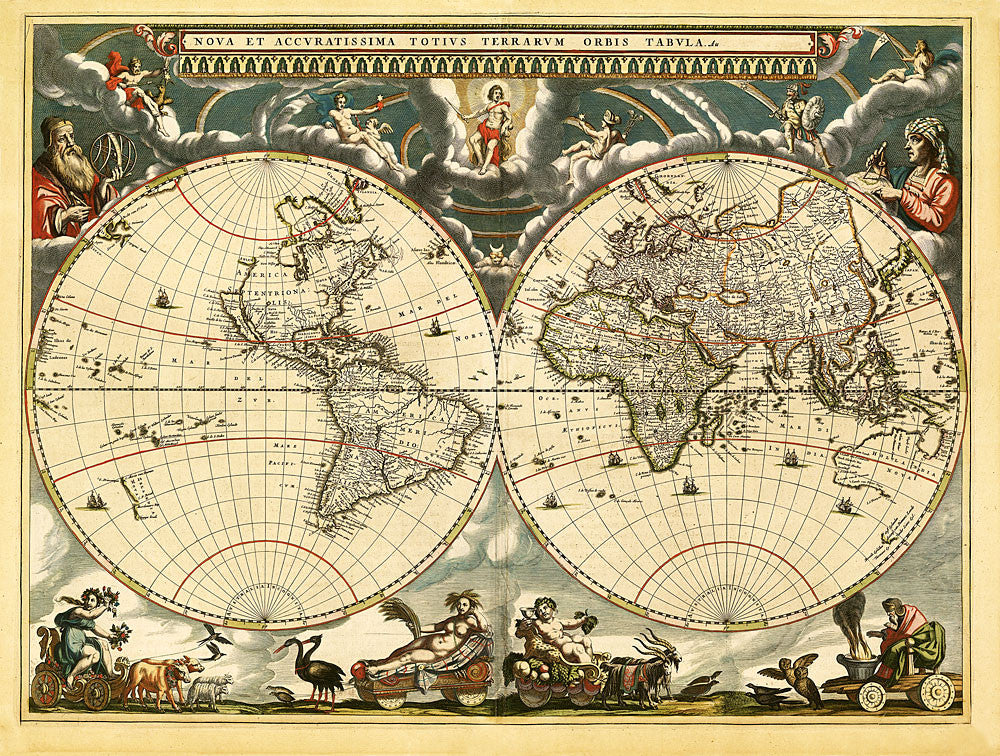 World Antique Vintage Map 1664 - Sepia
