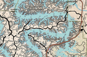 Lake of the Ozarks New and Old Combo Map Old West Style