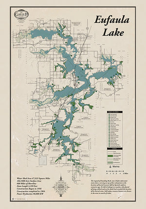 Decorative Eufaula Lake Oklahoma Classic Vintage  Style Map