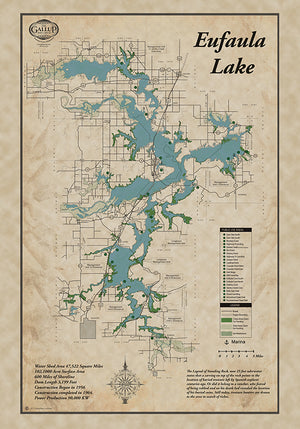Eufaula Lake Oklahoma Old West Vintage Style Map