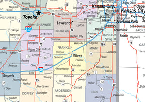 Kansas Laminated Wall Map County and Town map With Highways
