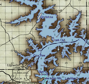 Vintage Lake of the Ozarks Black Type Map With Mile Markers and Cove Names