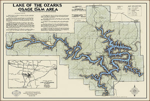 Vintage Lake of the Ozarks Black Type Map With Mile Markers and Cove Names