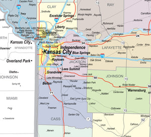 Missouri Laminated Wall Map County and Town map With Highways