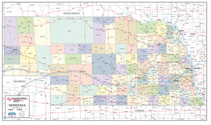 Nebraska Laminated Wall Map County and Town map With Highways