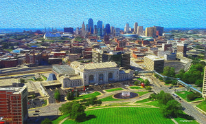 Kansas City Skyline Color Oil Painting Map